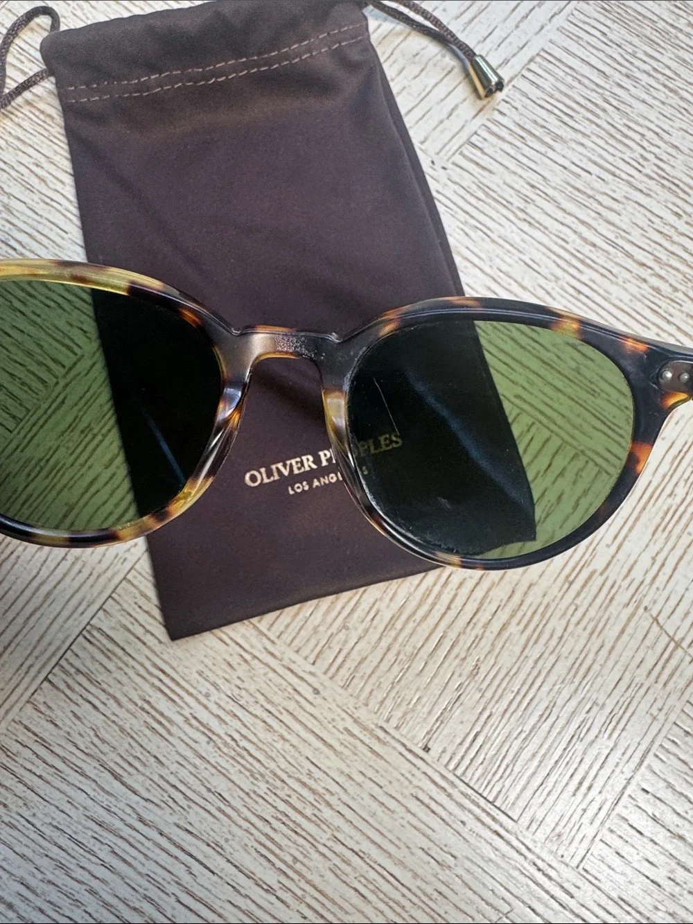 Oliver Peoples Havana Delray Sun Frame Sunglasses with Green Lenses
